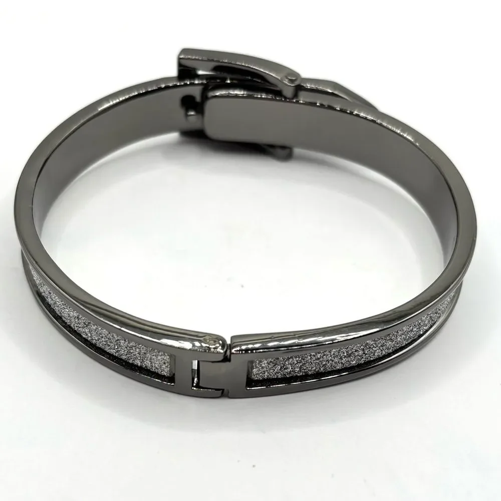 Gun Metal and Silver Sparkle Buckle Bangle Bracelet